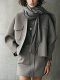 Grey-brown Pocket Short Jacket And Skirt Set