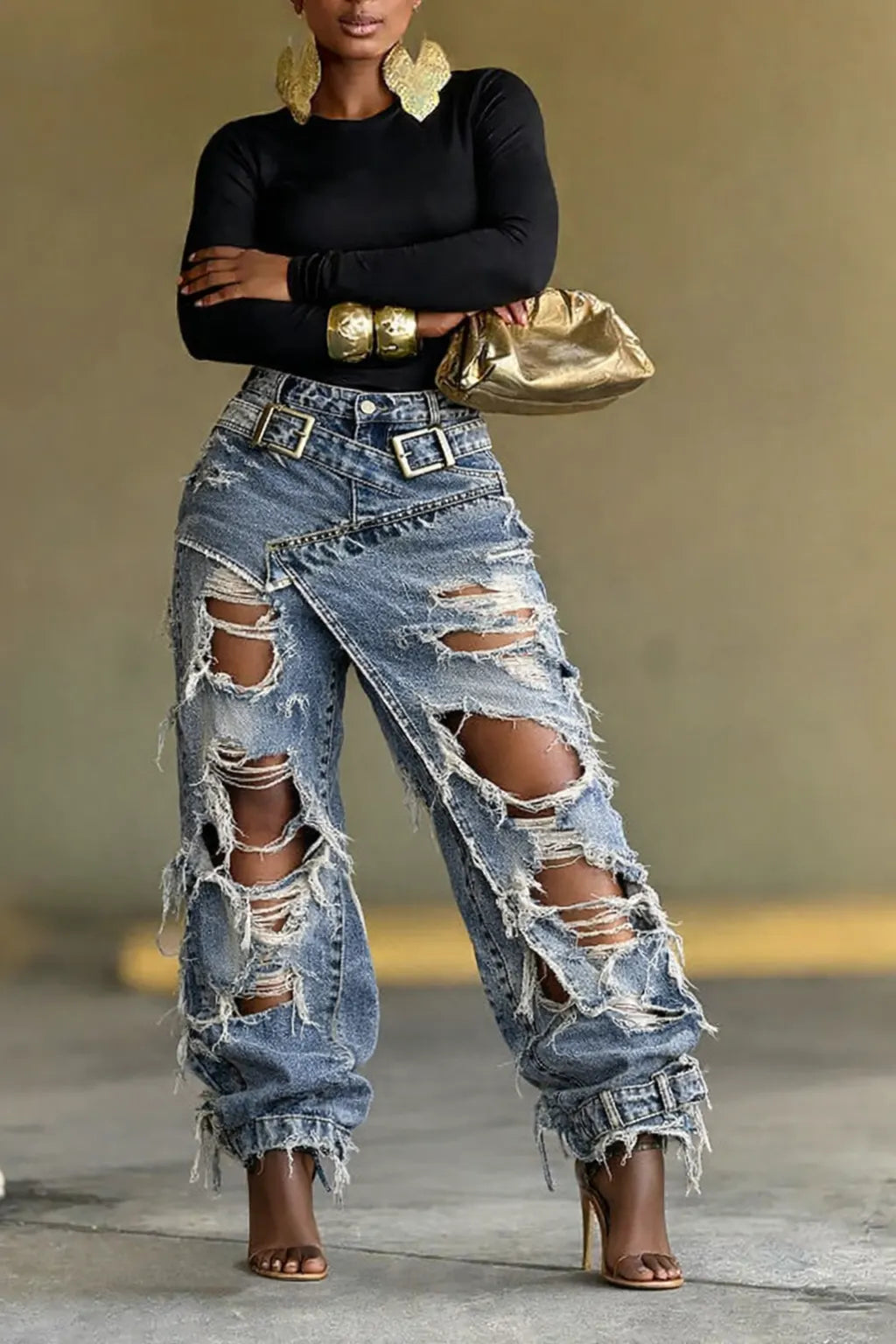 Light Blue Distressed Ripped Baggy Jeans