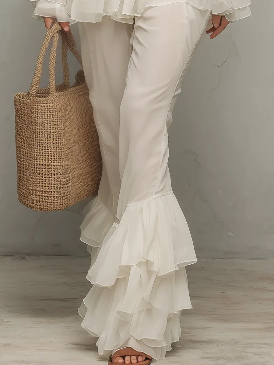 Sophisticated Ivory Ruffled Two-Piece Set