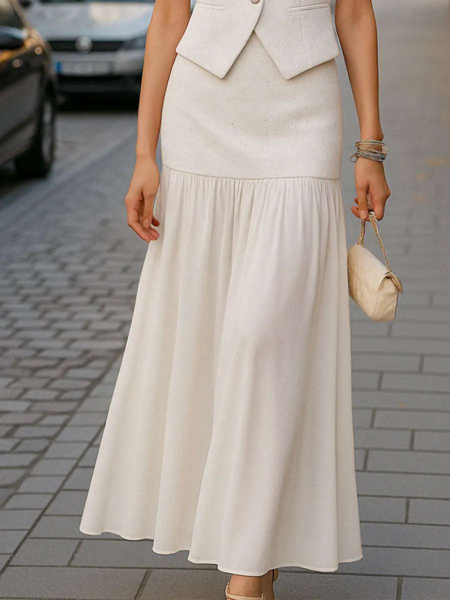 Pearl Button Vest And Maxi Skirt Two-Piece Set