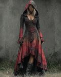 Halloween Themed Irregular Gradient Embroidered Hooded Dress 5b16