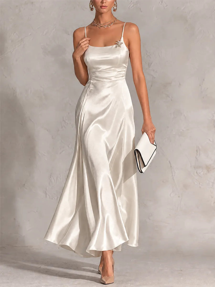 Elegant Ivory Satin Cropped Jacket & Maxi Dress Set