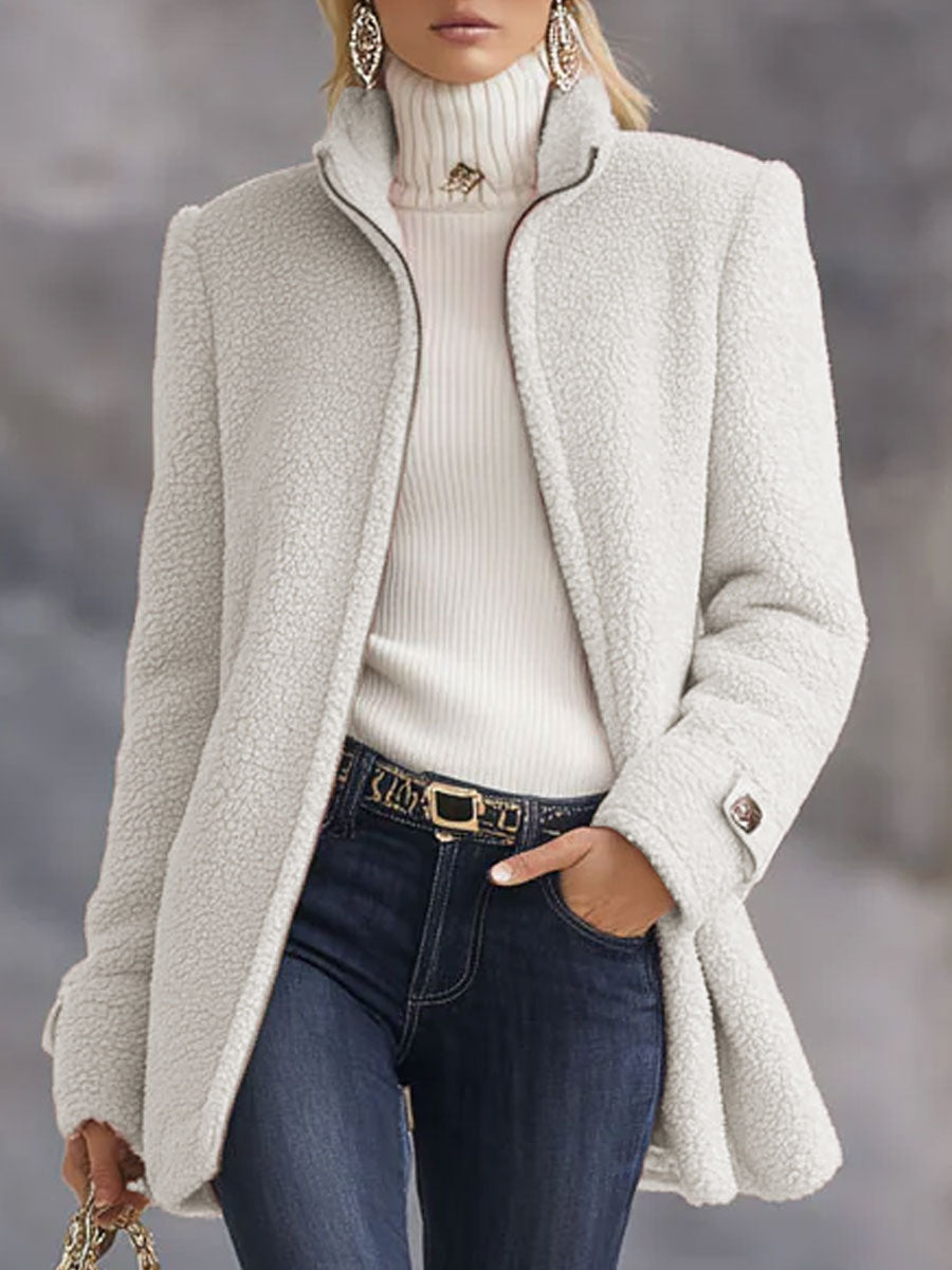 Casual Vintage Pink Polar Fleece Zip-Up Jacket Coat