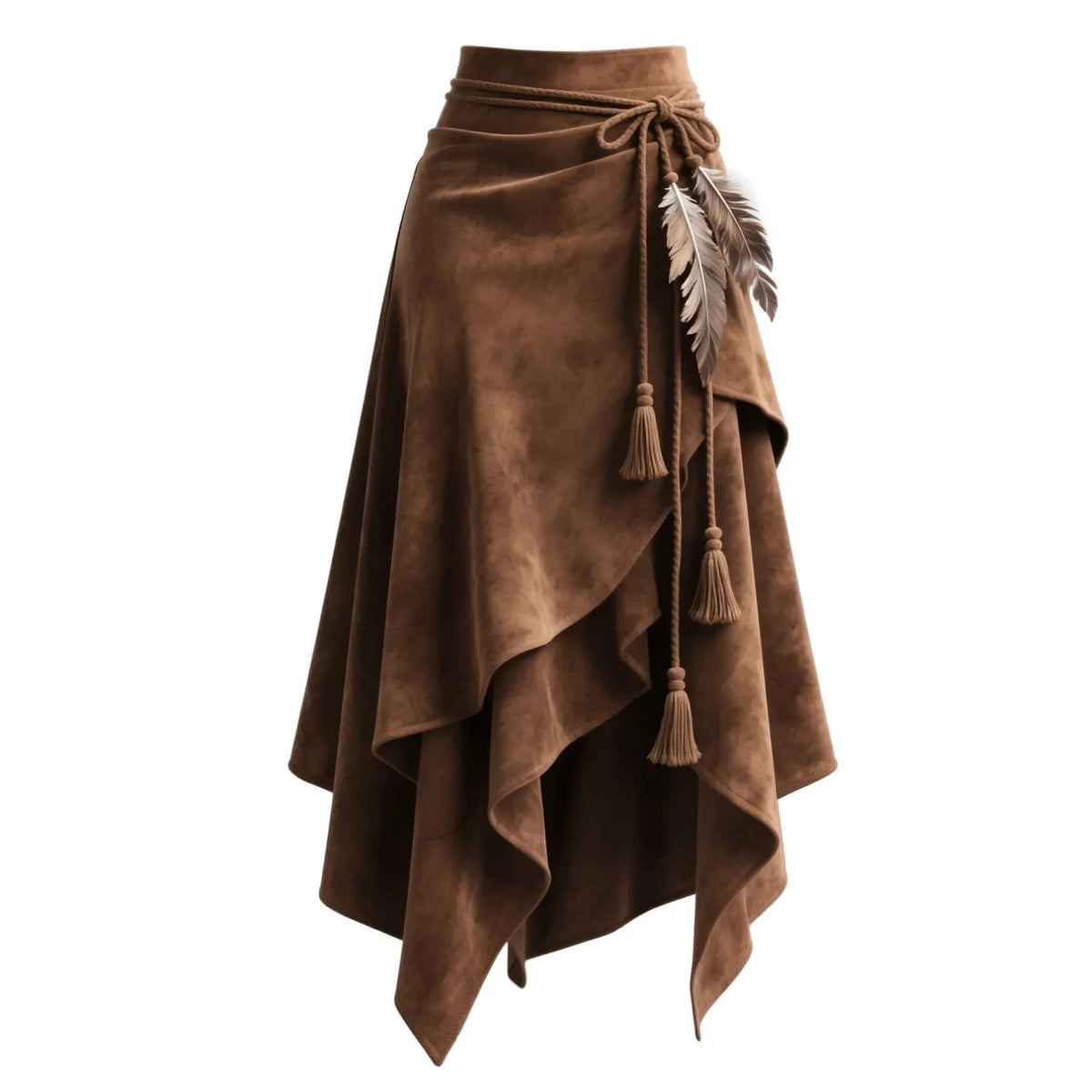 Retro Western Style Irregular Design Suede Skirt