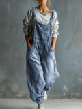 Women's Solid Color Art Casual Denim Jumpsuit