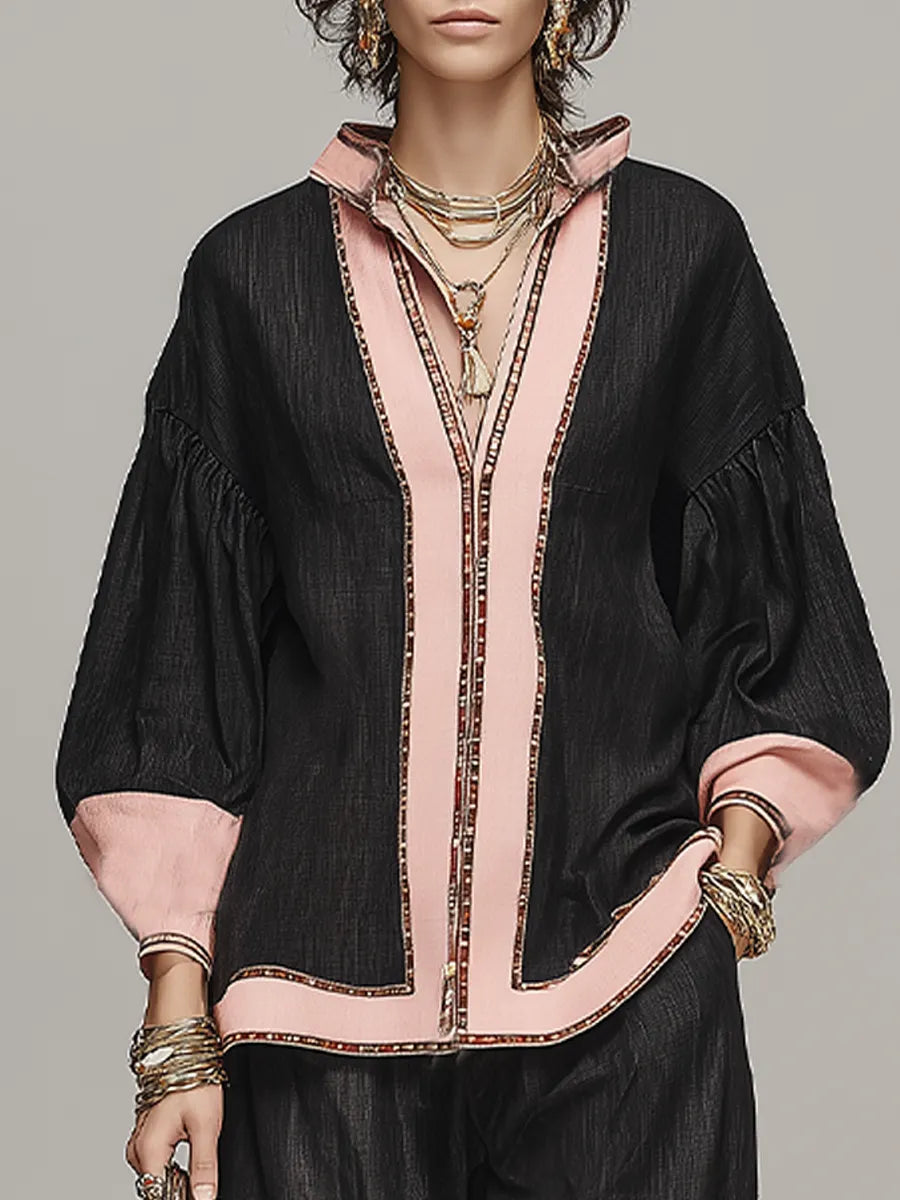 Bohemian Pink Trimmed Linen Suit