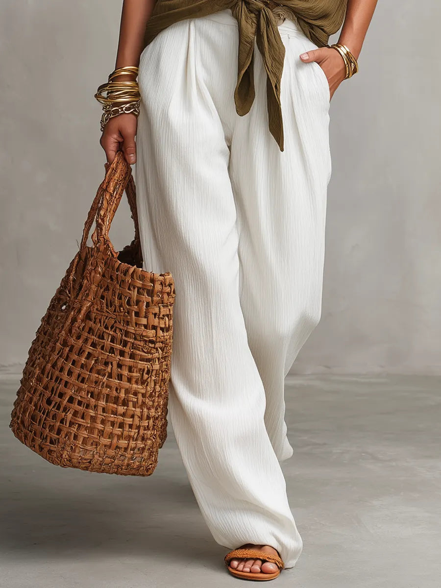 Casual Knot-Front Pants Set