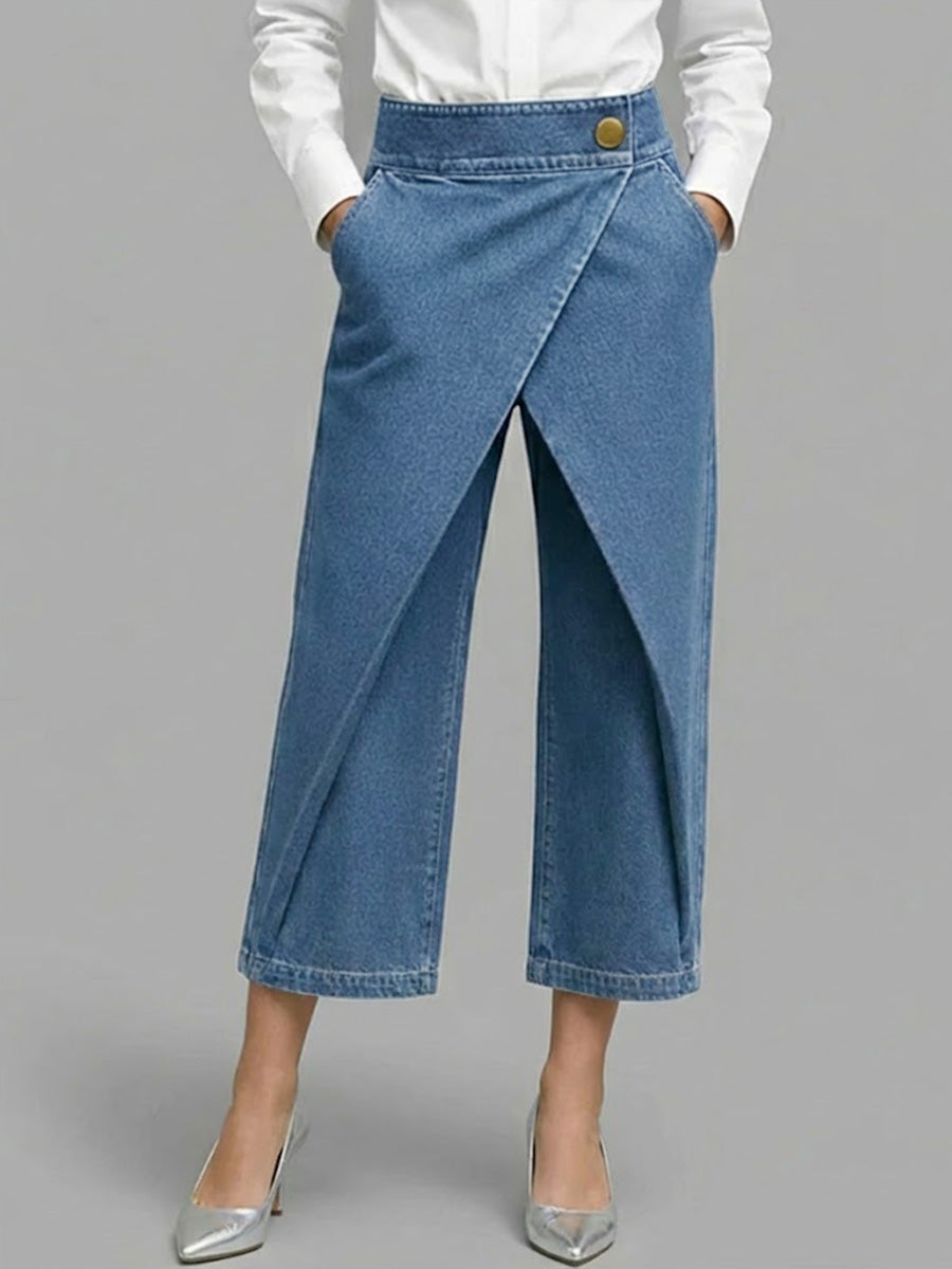 Women's High-waisted Loose-fitting Cropped Wide-leg Jeans