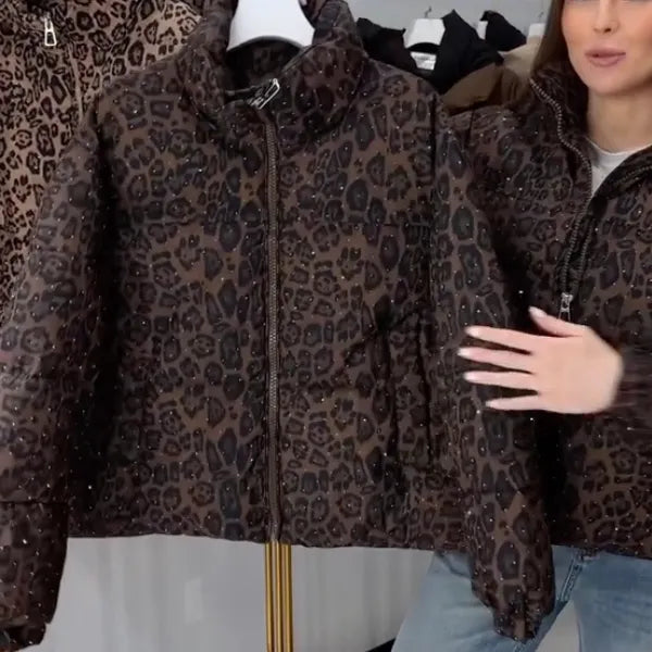 Leopard Print Quilted Puffer Jacket