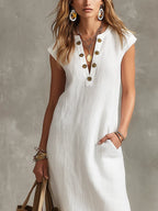 Minimalist White Linen Midi Dress