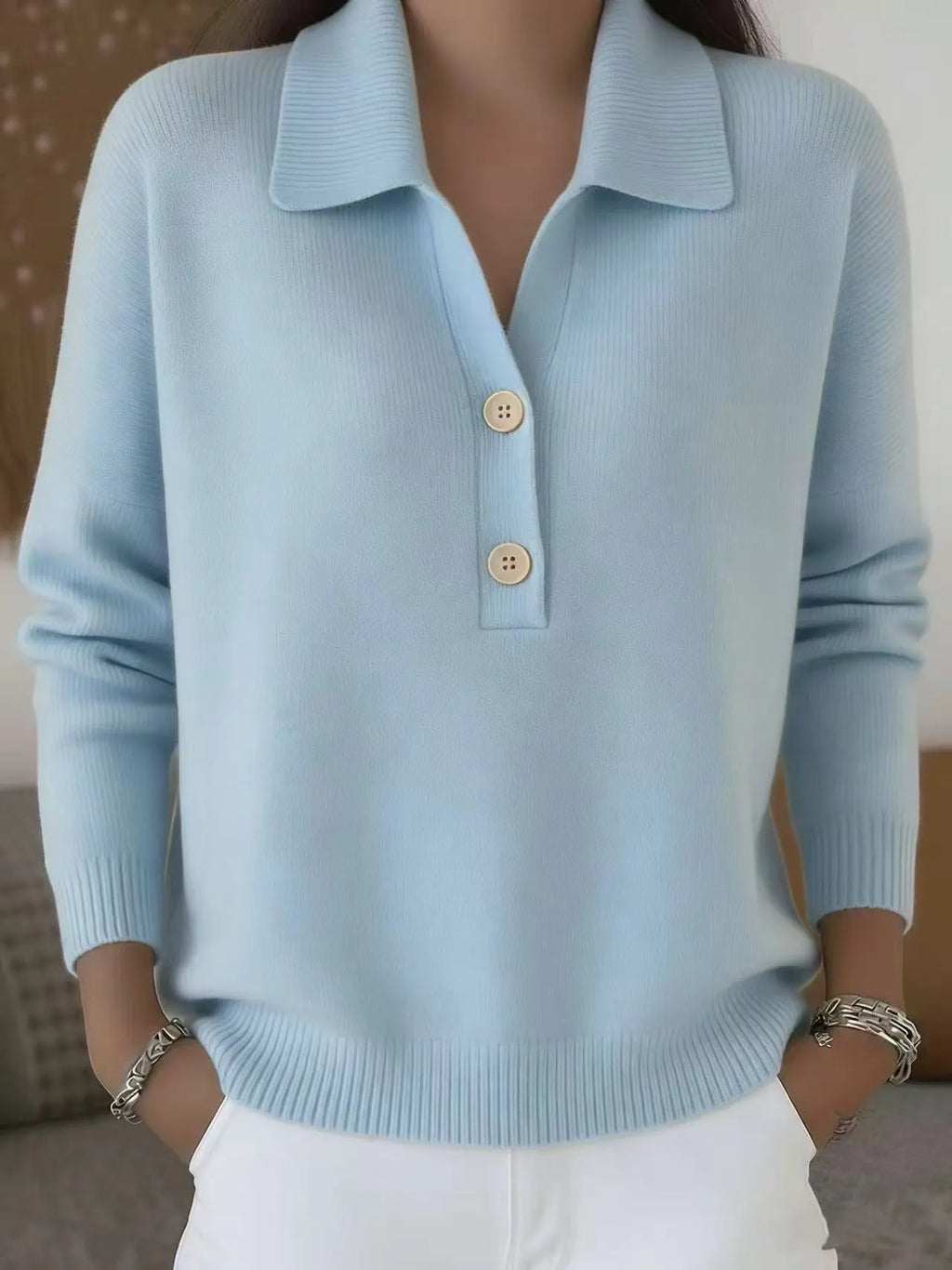 Cozy Henley-neck Knit Pullover