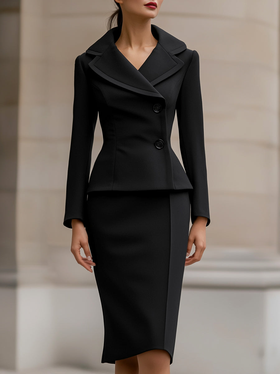 Elegant Two-Piece Suit With Tailored Blazer And Pencil Skirt