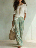 Elegant Relaxed Vacation Seafoam Paisley Two-Piece Set