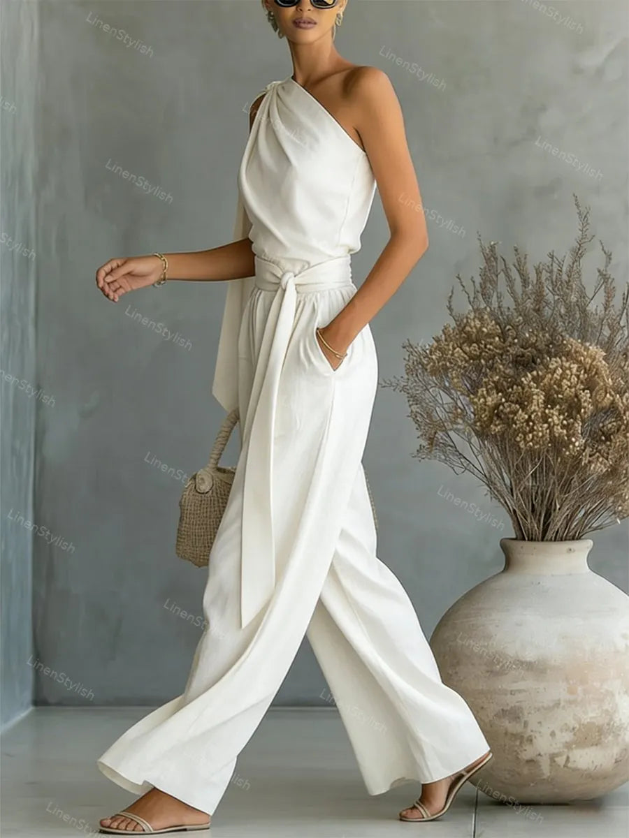 Casual Lace-Up Top & Wide-Leg Pants Two-Piece Set