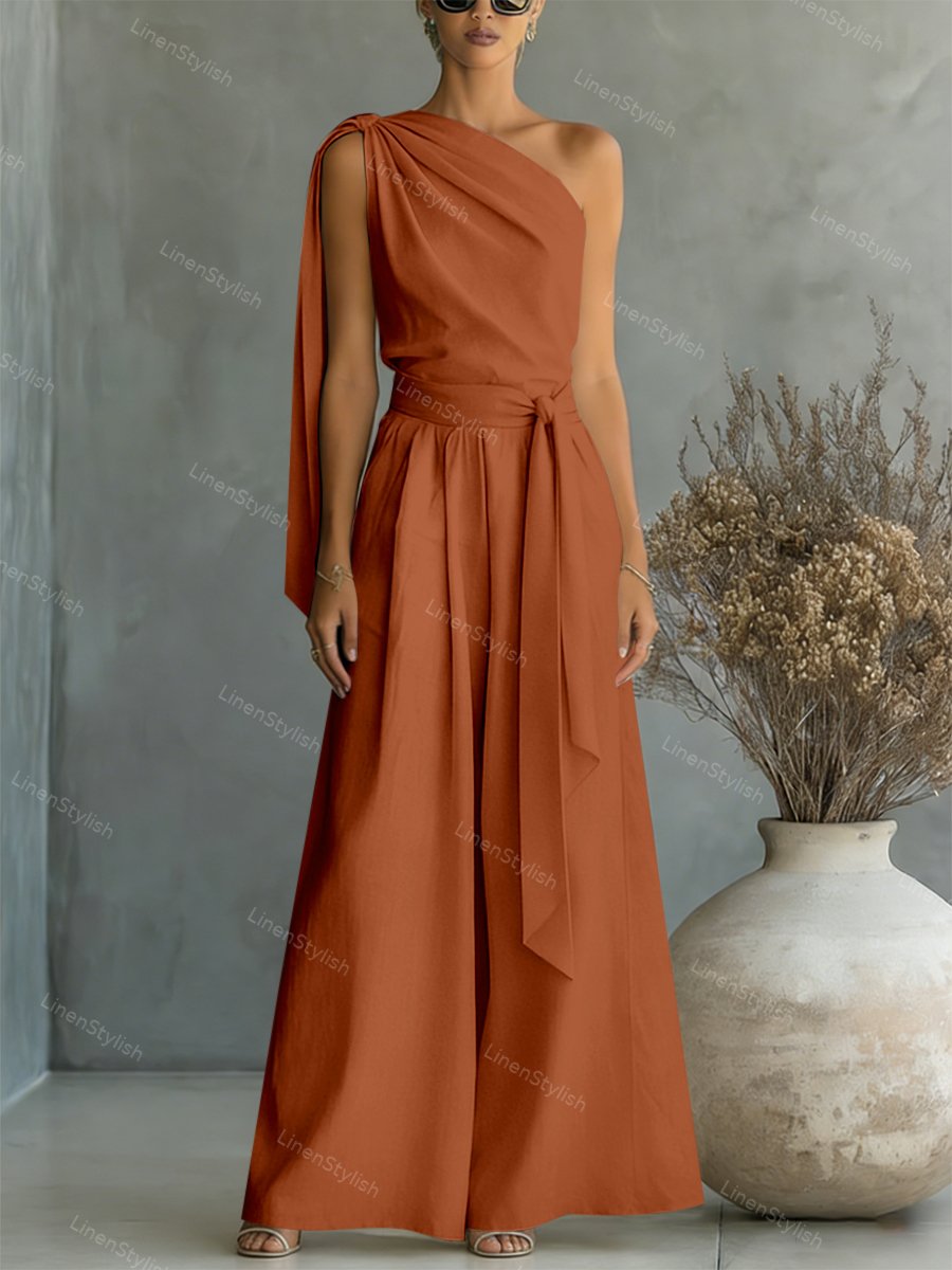 Casual Lace-Up Top & Wide-Leg Pants Two-Piece Set