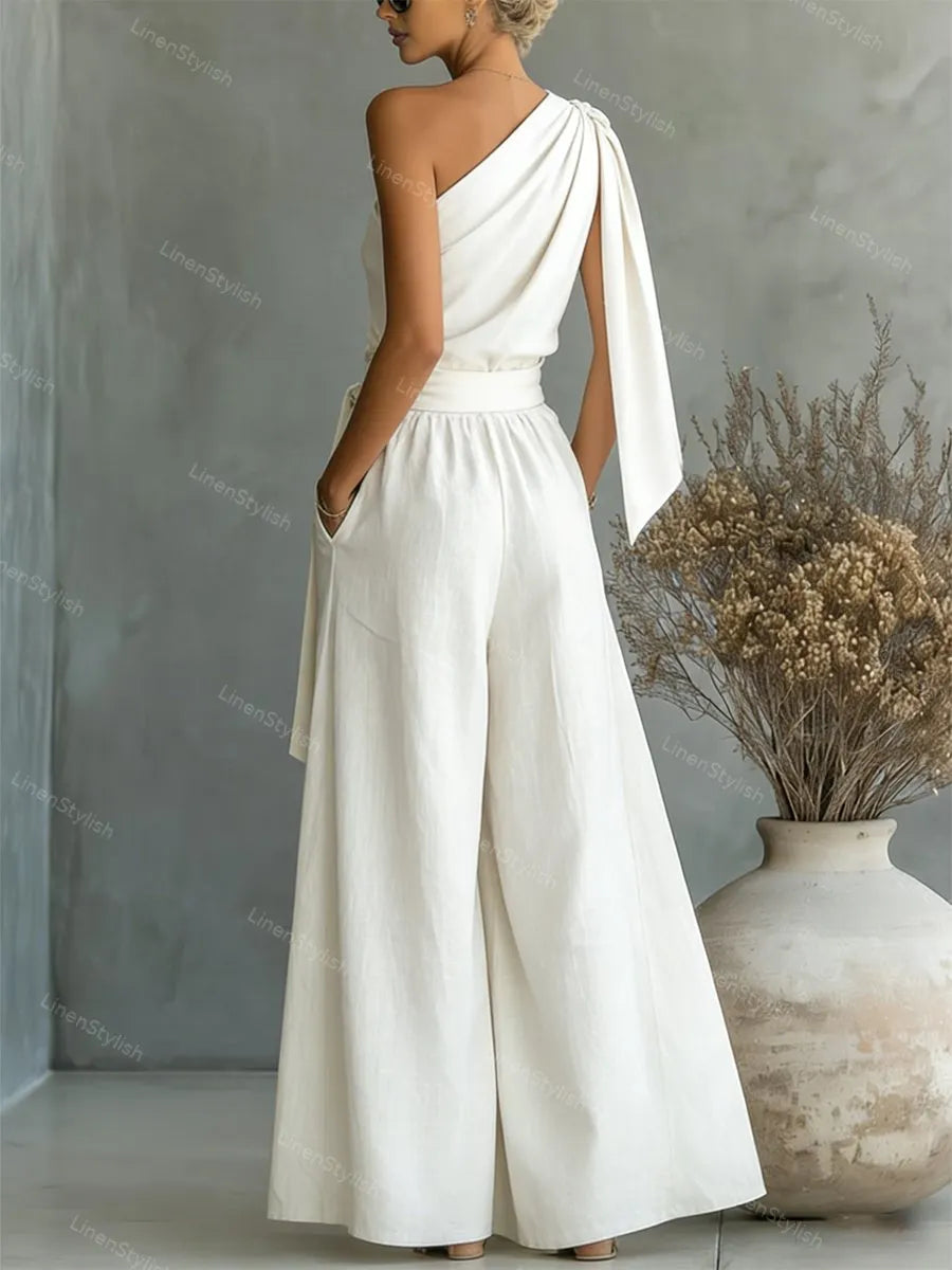 Casual Lace-Up Top & Wide-Leg Pants Two-Piece Set
