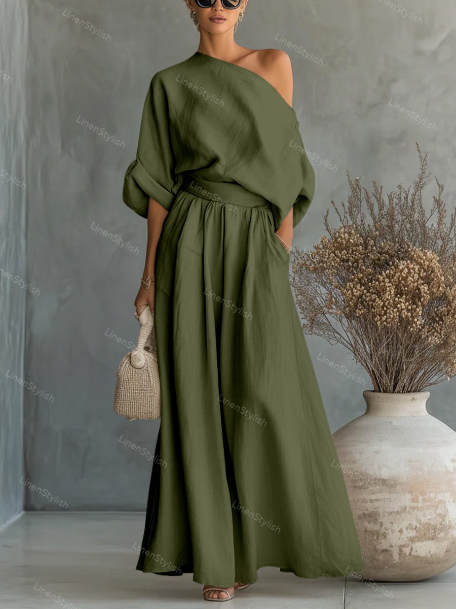 Fashionable Strapless Top & Pants Two-piece Set