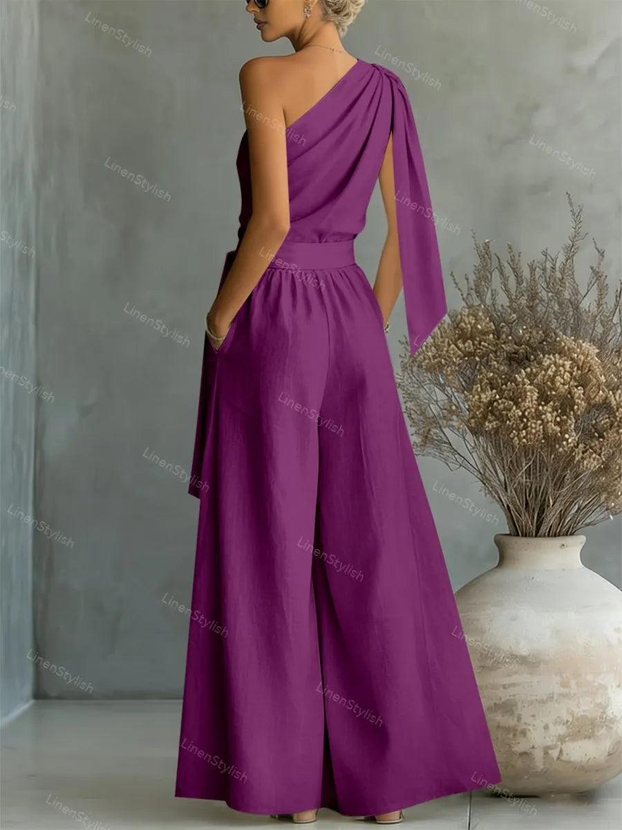Casual Lace-Up Top & Wide-Leg Pants Two-Piece Set