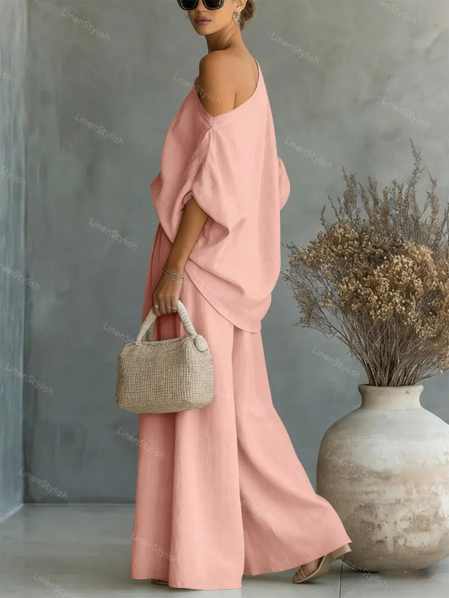 Fashionable Strapless Top & Pants Two-piece Set