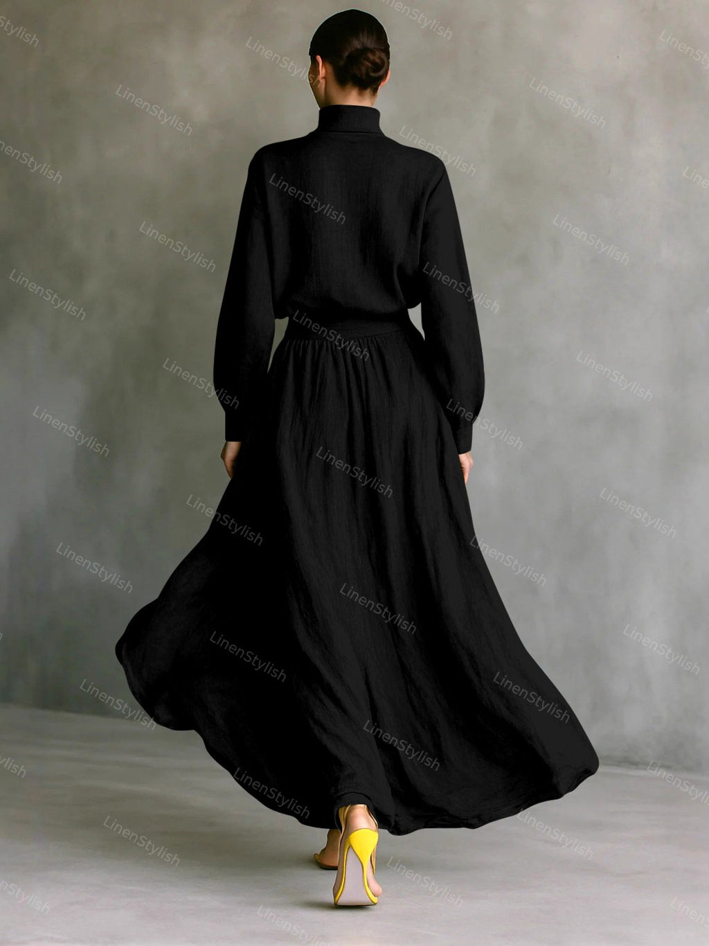 Fashion Cotton And Linen High Collar Top & Skirt Two-Piece Set