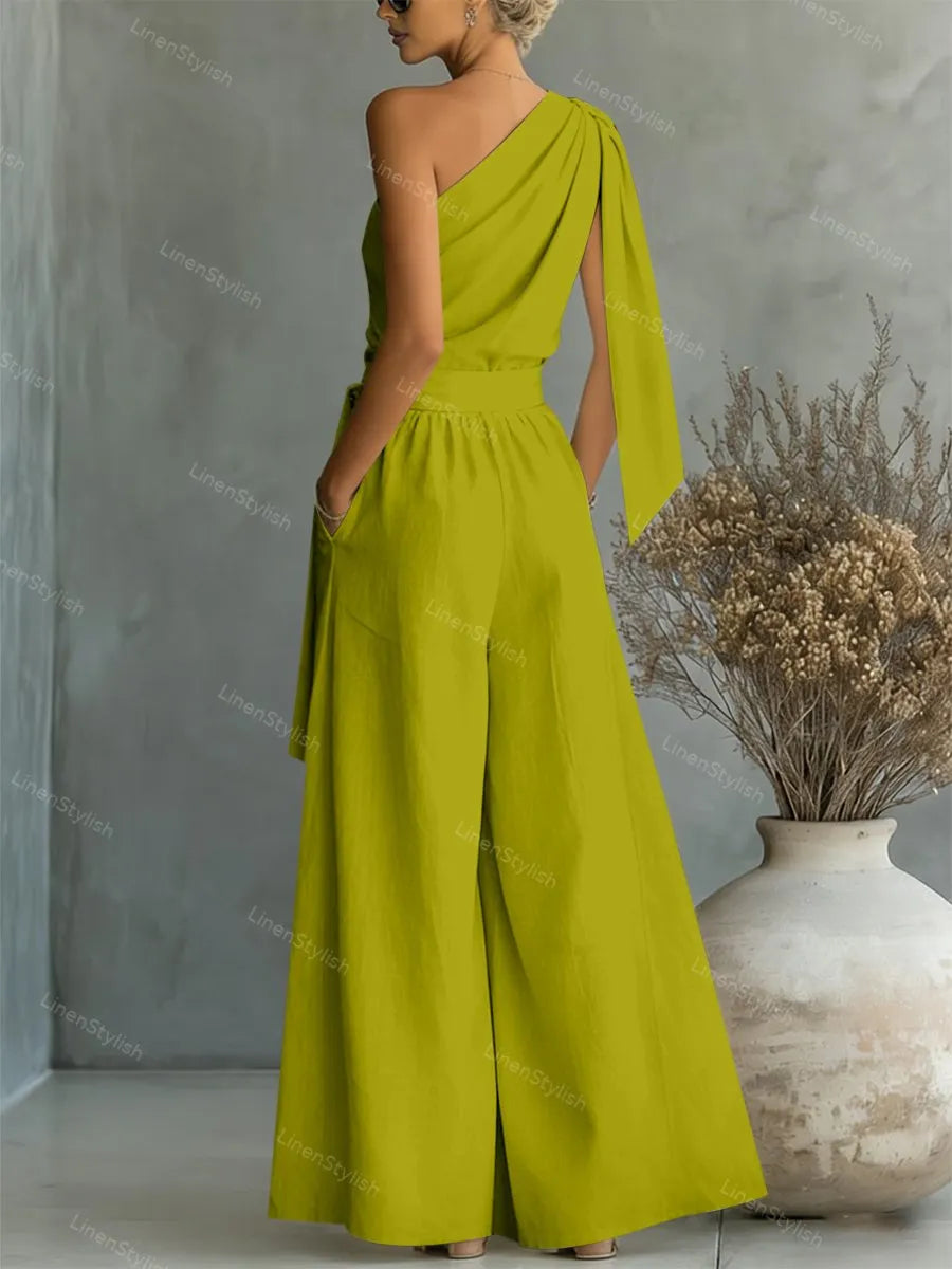 Casual Lace-Up Top & Wide-Leg Pants Two-Piece Set