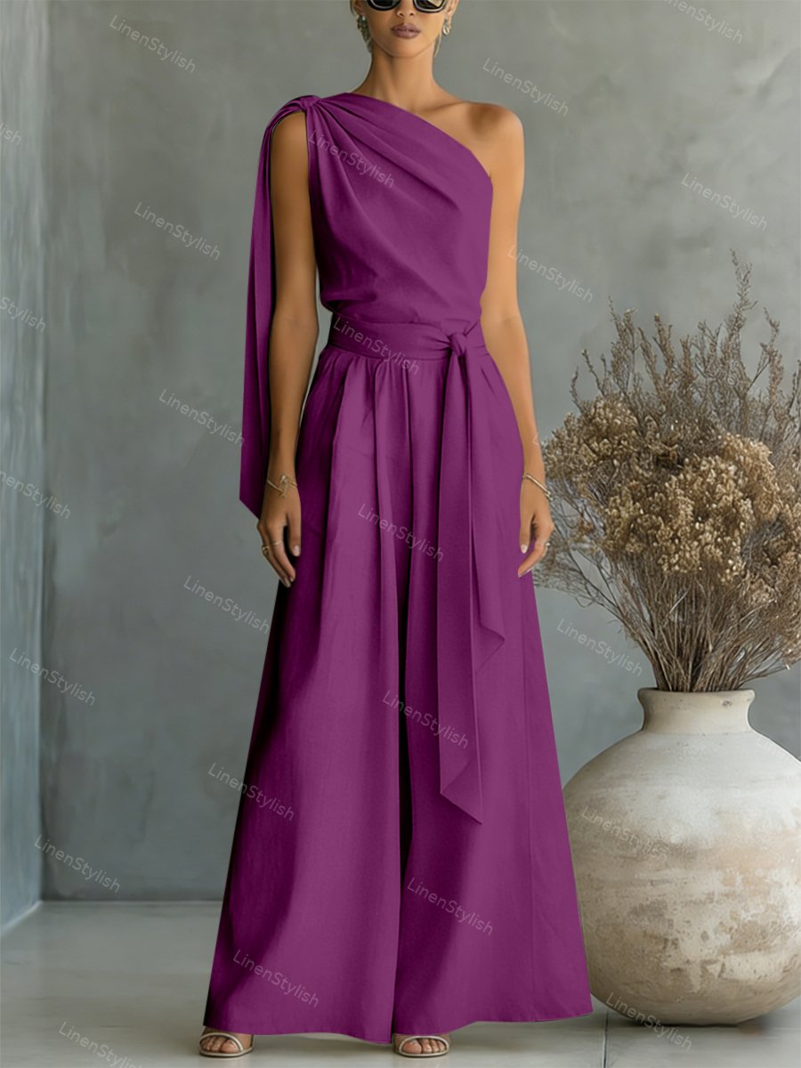 Casual Lace-Up Top & Wide-Leg Pants Two-Piece Set