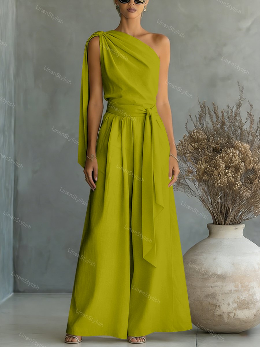 Casual Lace-Up Top & Wide-Leg Pants Two-Piece Set
