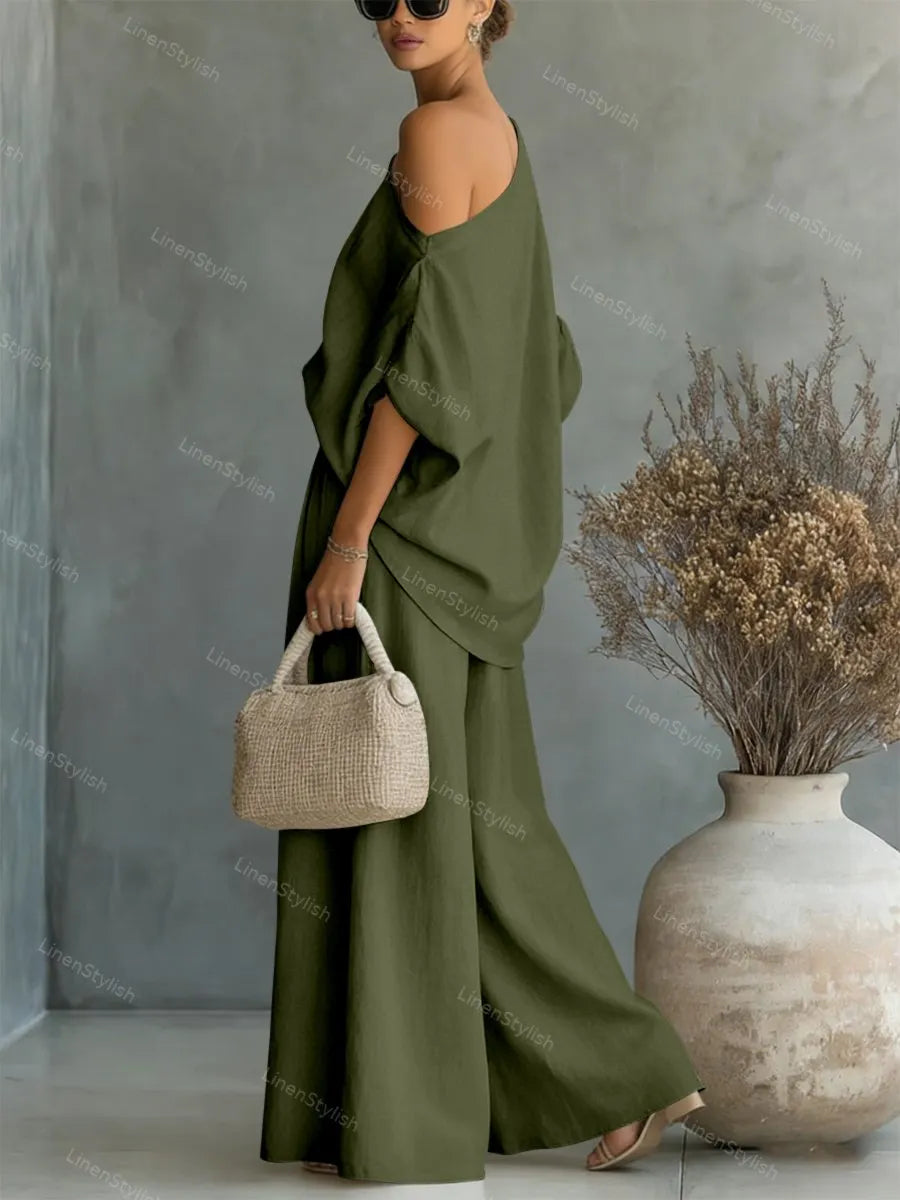 Fashionable Strapless Top & Pants Two-piece Set