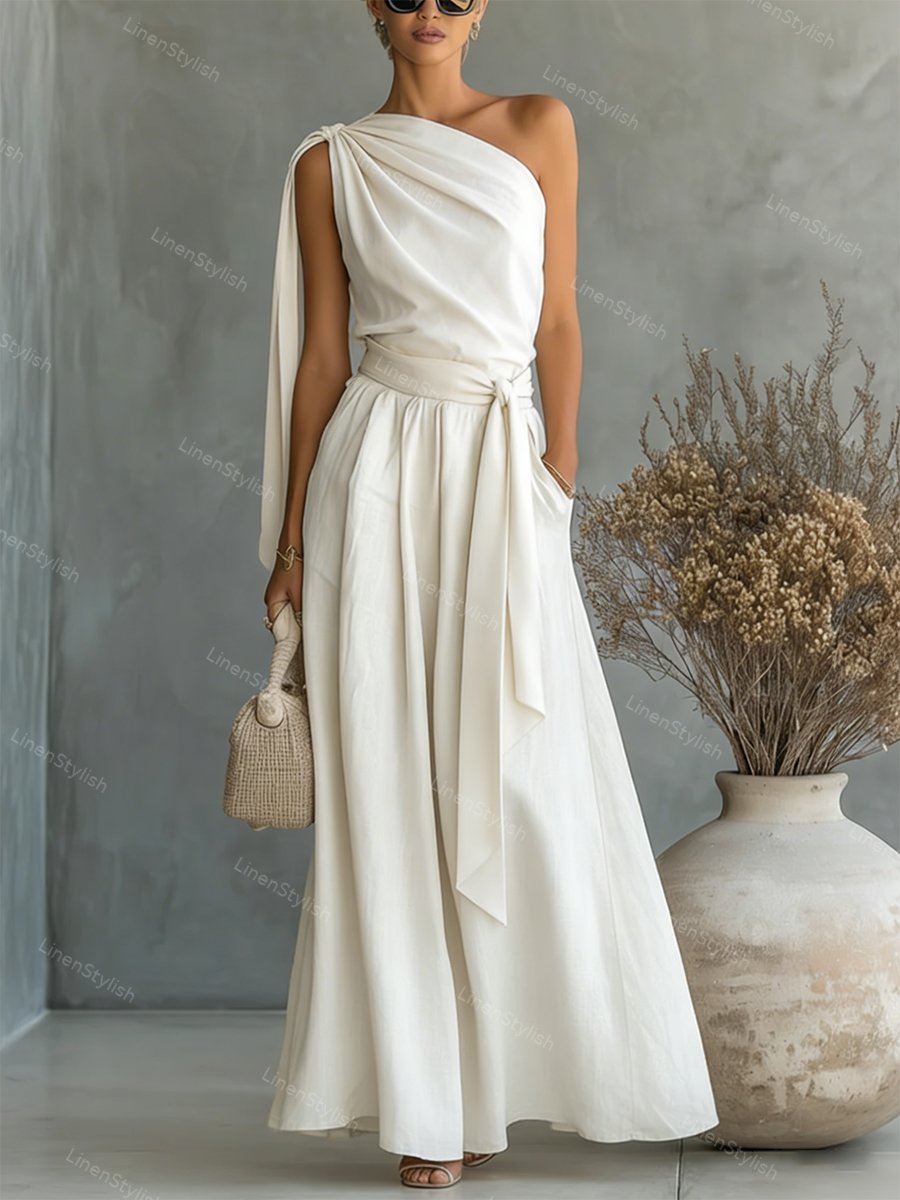 Casual Lace-Up Top & Wide-Leg Pants Two-Piece Set