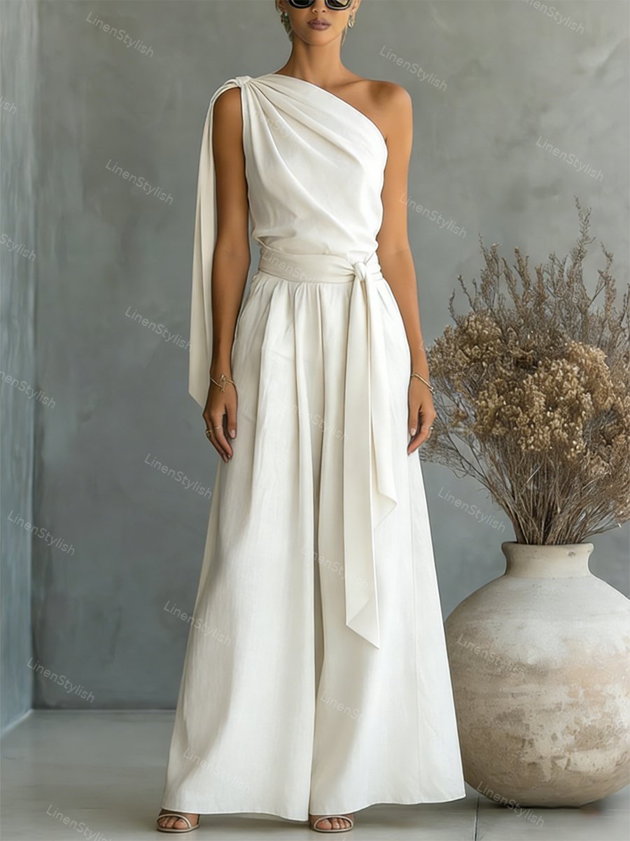 Casual Lace-Up Top & Wide-Leg Pants Two-Piece Set