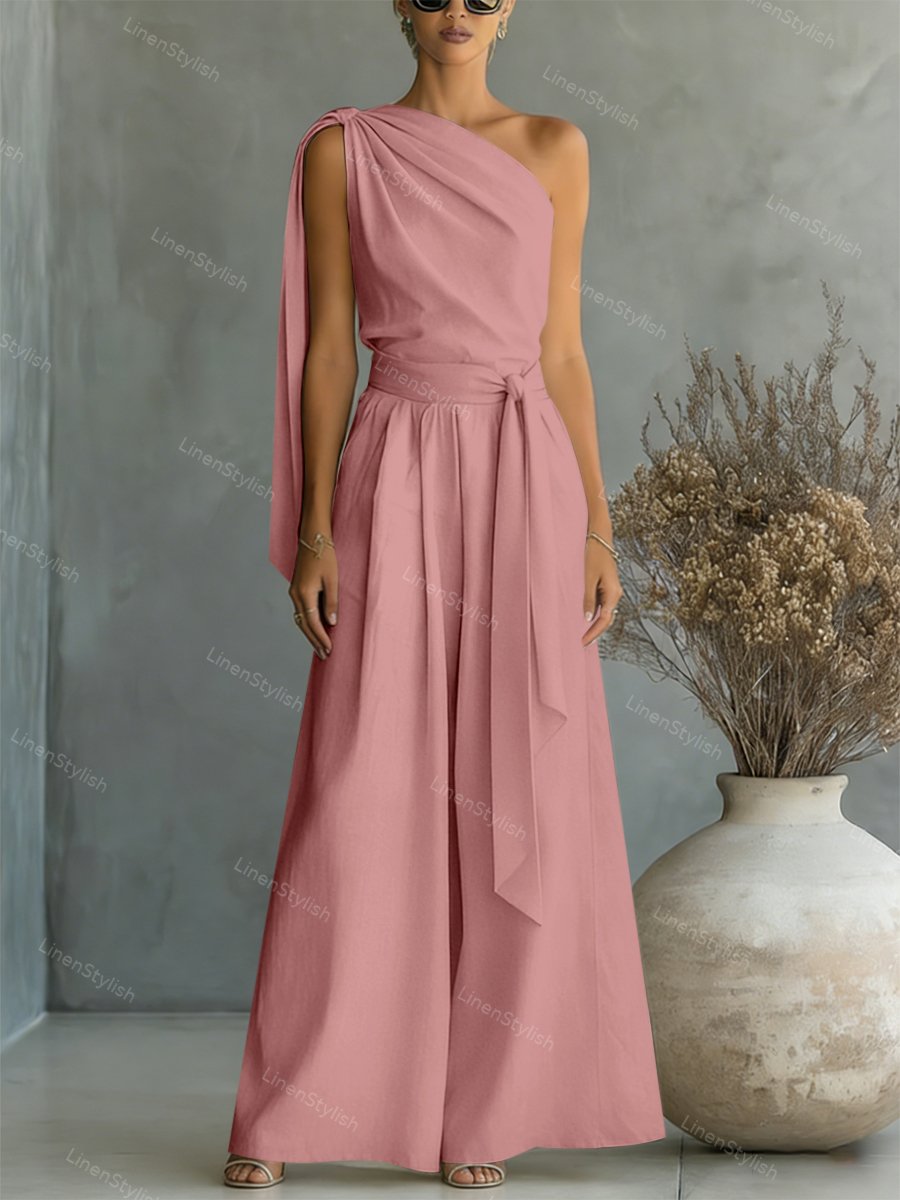 Casual Lace-Up Top & Wide-Leg Pants Two-Piece Set