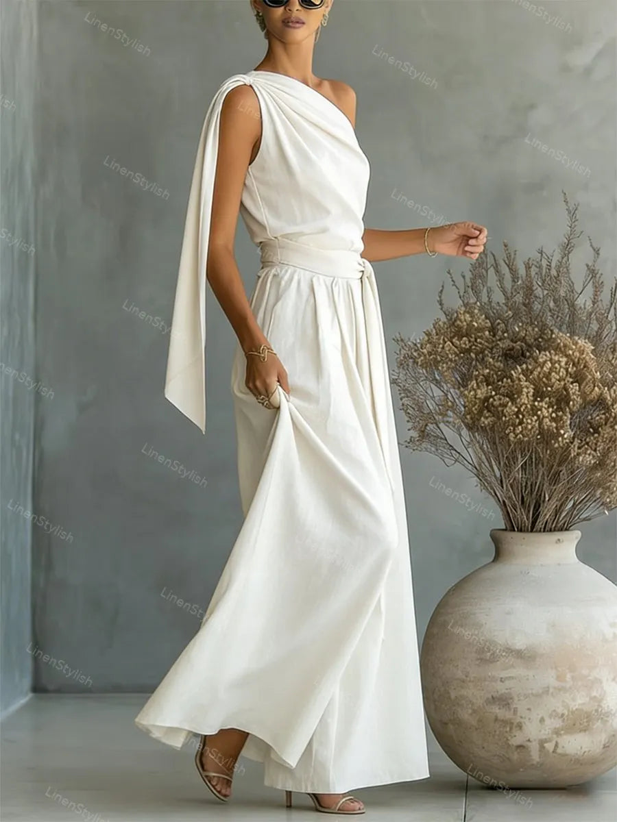 Casual Lace-Up Top & Wide-Leg Pants Two-Piece Set