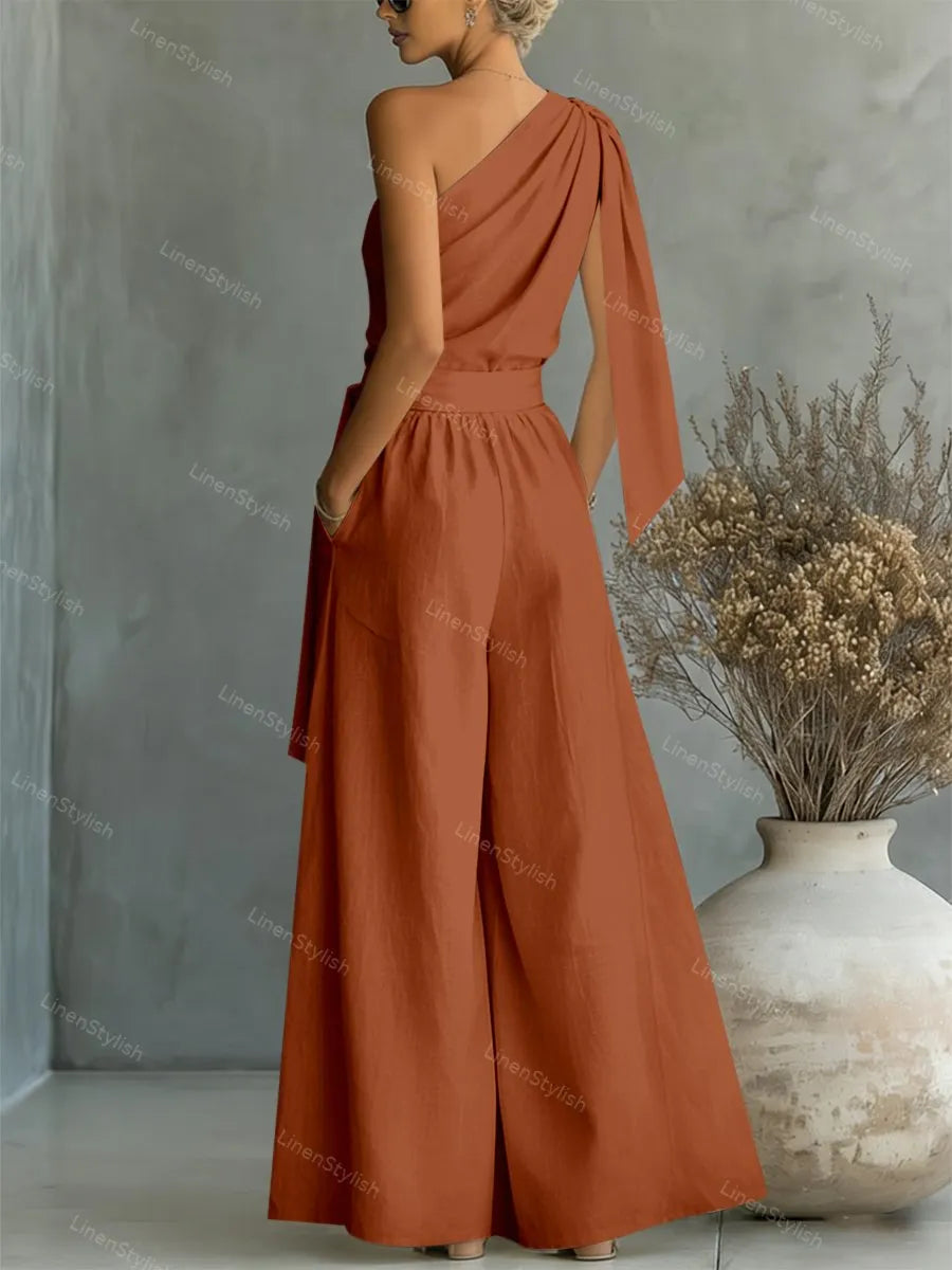 Casual Lace-Up Top & Wide-Leg Pants Two-Piece Set