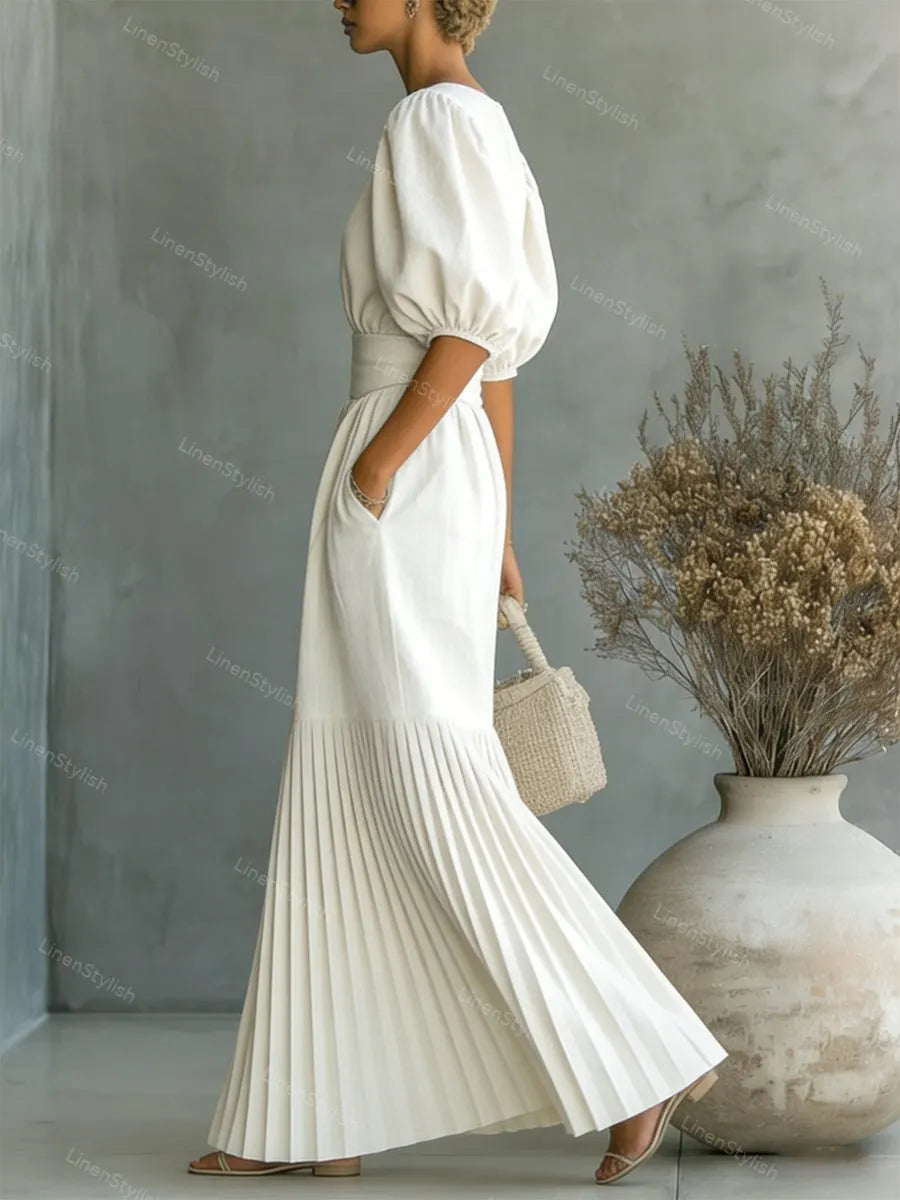 Fashion Crewneck Pleated Dress
