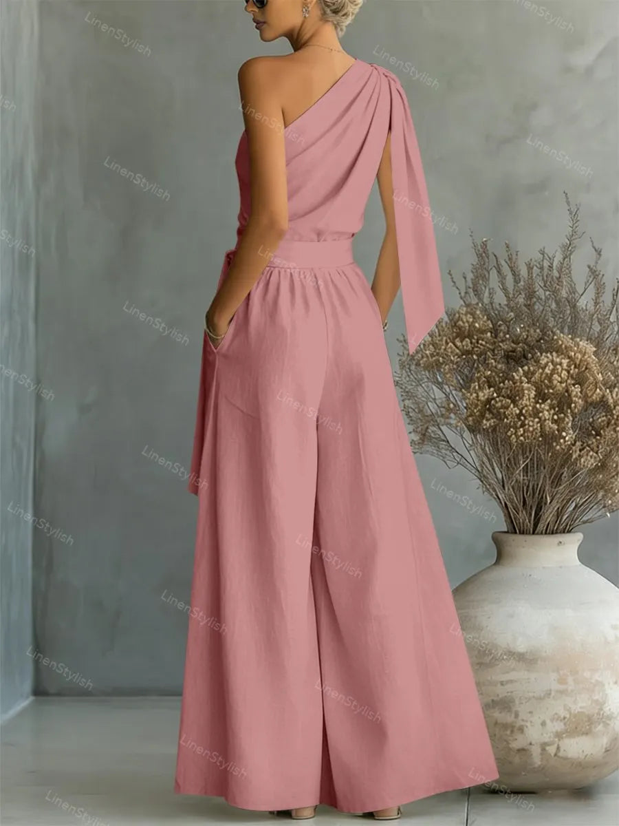 Casual Lace-Up Top & Wide-Leg Pants Two-Piece Set
