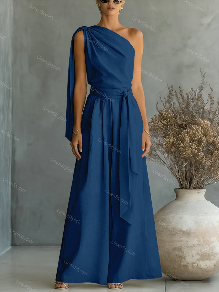 Casual Lace-Up Top & Wide-Leg Pants Two-Piece Set