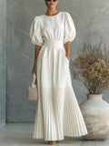 Fashion Crewneck Pleated Dress