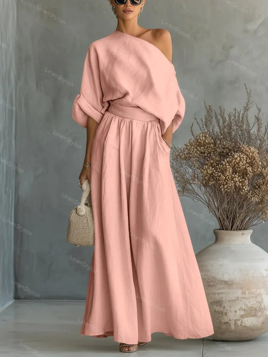 Fashionable Strapless Top & Pants Two-piece Set